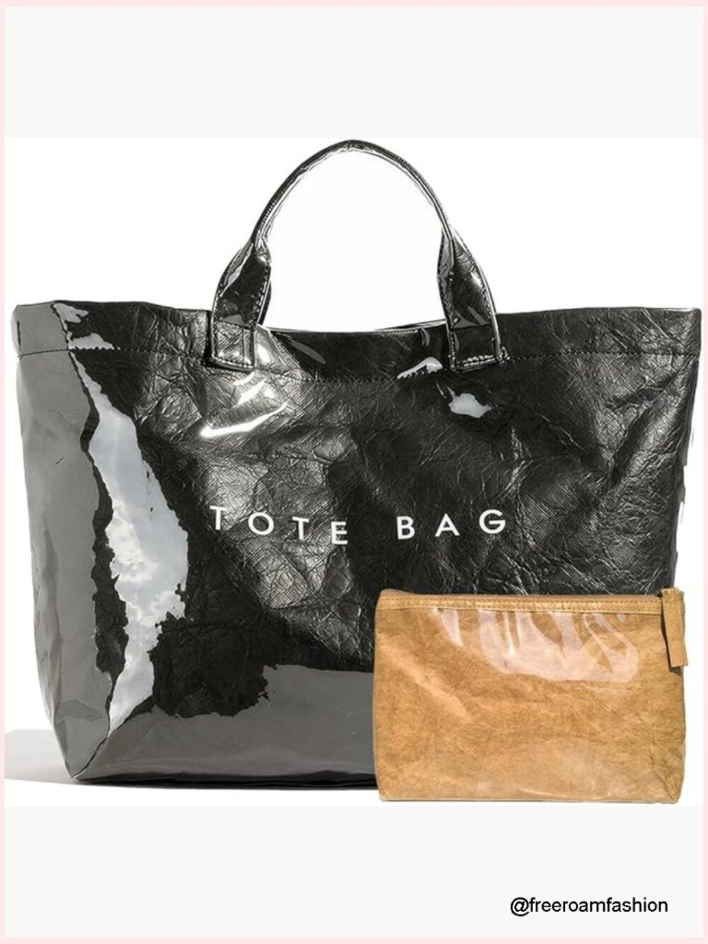 Large PVC Tote Bag Kraft Paper Letter Print Hobo Handbag Work Travel